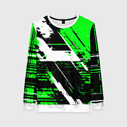 Свитшот женский Diagonal black and white stripes on a green backgr, цвет: 3D-белый