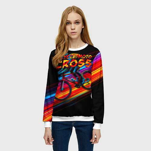 Женский свитшот Bicycle moto cross / 3D-Белый – фото 3
