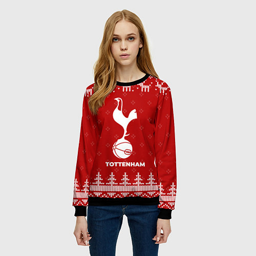 Женский свитшот Новогодний Tottenham с оленями / 3D-Черный – фото 3