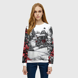 Свитшот женский Бело-красное новогоднее настроение, цвет: 3D-белый — фото 2