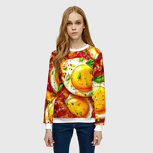 Женский свитшот Яичница с беконом / 3D-Белый – фото 3