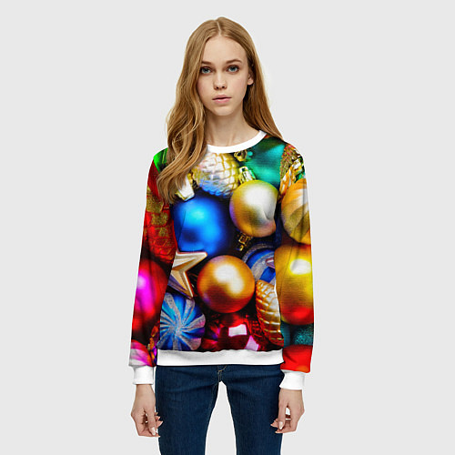 Женский свитшот Новогодние украшения / 3D-Белый – фото 3