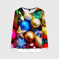 Свитшот женский Новогодние украшения, цвет: 3D-белый