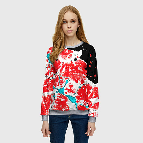 Женский свитшот Сине красная абстракция на чёрном фоне / 3D-Меланж – фото 3