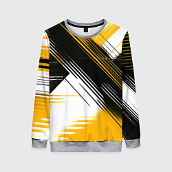 Свитшот женский Диагональные жёлто-чёрные линии на белом фоне, цвет: 3D-меланж