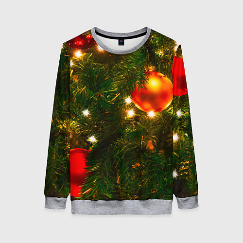 Женский свитшот Новогодние украшения на ёлке / 3D-Меланж – фото 1