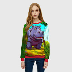 Свитшот женский Гиппопотамчик, цвет: 3D-красный — фото 2