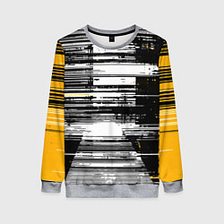 Свитшот женский Горизонтальные чёрные линии на бело-жёлтом фоне, цвет: 3D-меланж