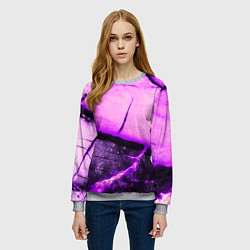 Свитшот женский Трещины на абстрактном фиолетовом фоне, цвет: 3D-меланж — фото 2