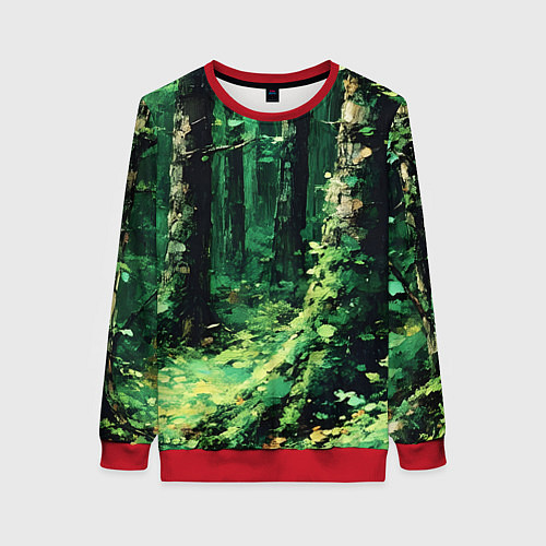 Женский свитшот Зелёный летний лес / 3D-Красный – фото 1
