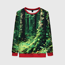 Свитшот женский Зелёный летний лес, цвет: 3D-красный