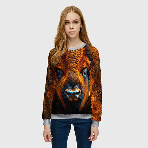Женский свитшот Голова бизона / 3D-Меланж – фото 3