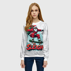 Свитшот женский Санта с подарками на скейте, цвет: 3D-белый — фото 2