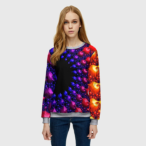 Женский свитшот Неоновая абстракция фрактал / 3D-Меланж – фото 3