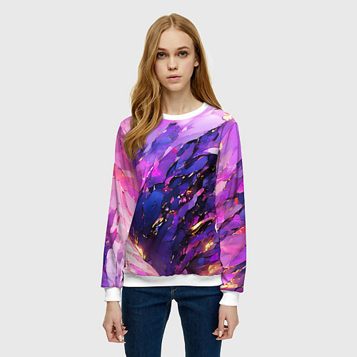 Женский свитшот Фиолетово-розовая абстракция / 3D-Белый – фото 3