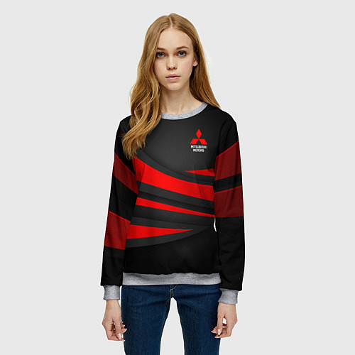 Женский свитшот Mitsubishi - красная волна / 3D-Меланж – фото 3