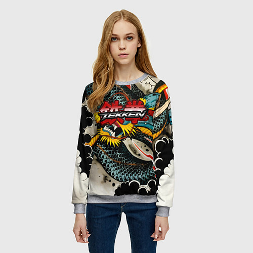 Женский свитшот Tekken dragon tatoo / 3D-Меланж – фото 3