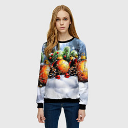 Свитшот женский Красные и желтый новогодние шары, цвет: 3D-черный — фото 2