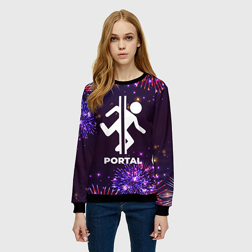 Женский свитшот Праздничный Portal / 3D-Черный – фото 3