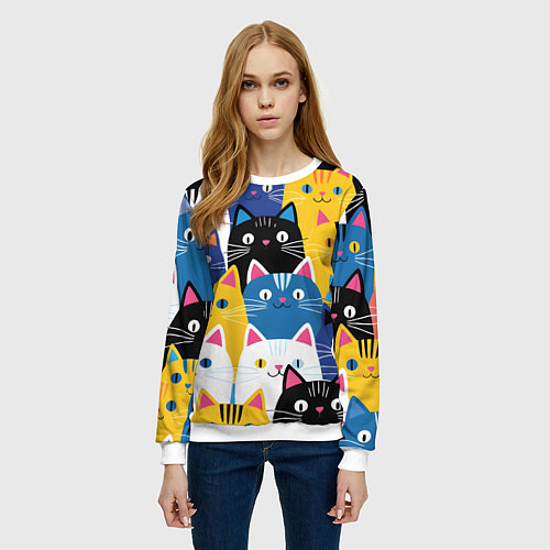 Женский свитшот Много цветных котиков / 3D-Белый – фото 3