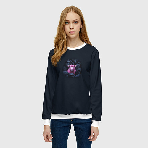 Женский свитшот Розовая овца среди черных овец / 3D-Белый – фото 3