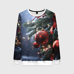 Женский свитшот Красные новогодние шары с узорами