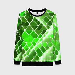 Свитшот женский Зелёные рельефные плитки и белое свечение, цвет: 3D-черный