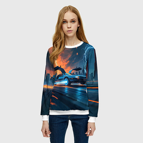 Женский свитшот Автомобиль и ночные молнии / 3D-Белый – фото 3