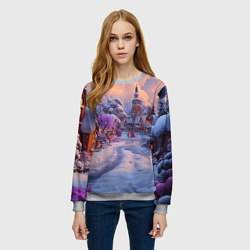 Женский свитшот Тропинка к новому году / 3D-Меланж – фото 3
