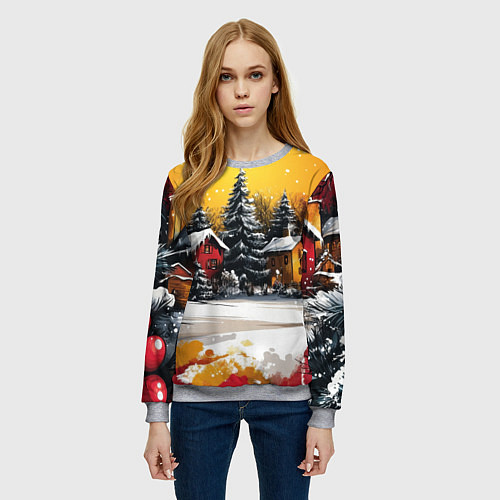 Женский свитшот Новогодний двор / 3D-Меланж – фото 3