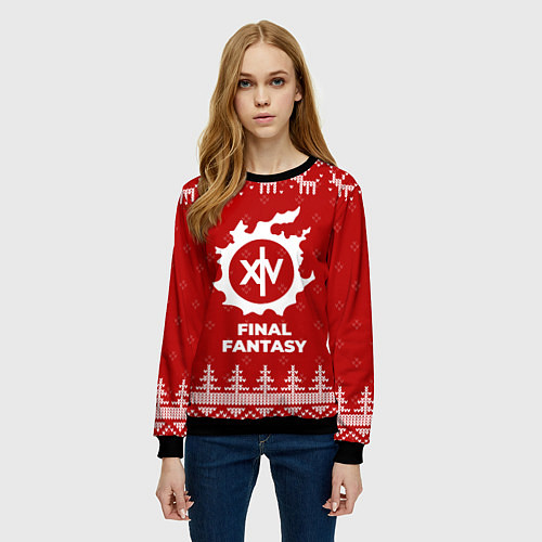 Женский свитшот Новогодний Final Fantasy с оленями / 3D-Черный – фото 3