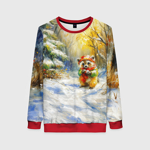 Женский свитшот Новогодняя маленькая лисичка / 3D-Красный – фото 1