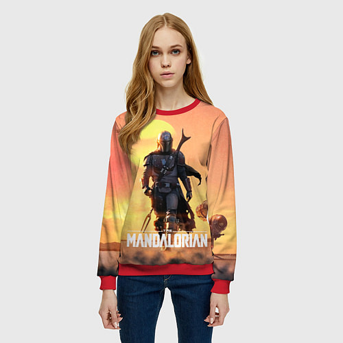 Женский свитшот Идущий мандалорец / 3D-Красный – фото 3