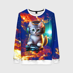 Свитшот женский Удивительный мир котёнка игромана, цвет: 3D-белый