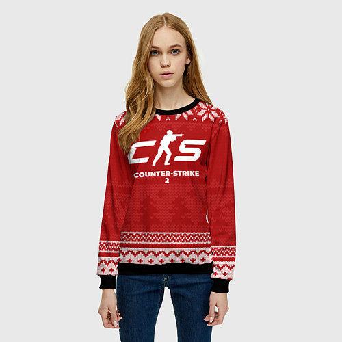 Женский свитшот Новогодний Counter-Strike 2 / 3D-Черный – фото 3