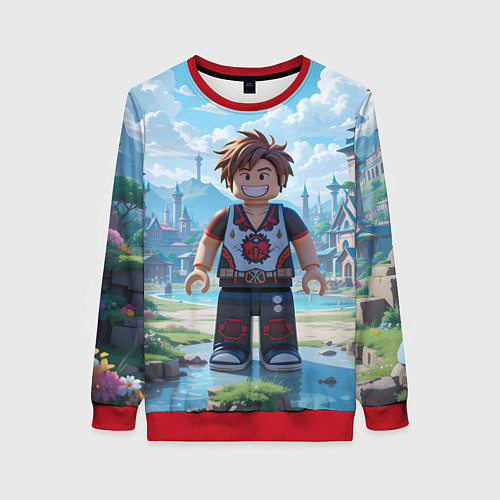 Женский свитшот Роблокс улыбающийся человечек / 3D-Красный – фото 1