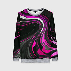 Женский свитшот Волнистые бело-розовые линии на чёрном фоне