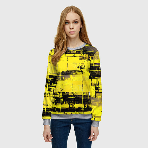 Женский свитшот Чёрно-жёлтый техно-паттерн / 3D-Меланж – фото 3