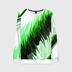 Женский свитшот Чёрно-зелёные острые полосы на белом фоне