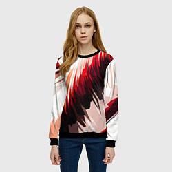 Свитшот женский Чёрно-красные острые полосы на белом фоне, цвет: 3D-черный — фото 2