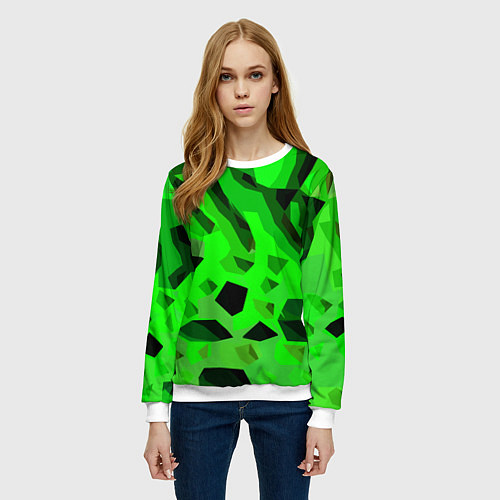 Женский свитшот Чёрно-зелёная пористая абстракция / 3D-Белый – фото 3