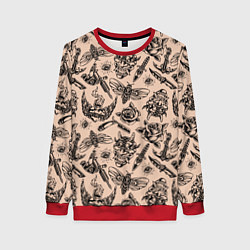 Женский свитшот Татуировка с цикадой и демоном Они - паттерн