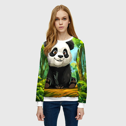 Женский свитшот Пандочка в лесу / 3D-Белый – фото 3
