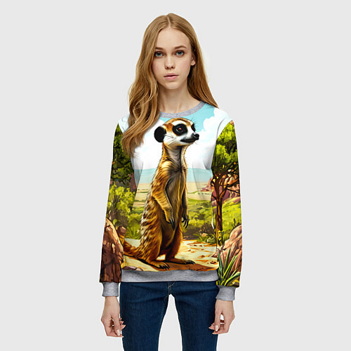 Женский свитшот Сурикат в саванне / 3D-Меланж – фото 3