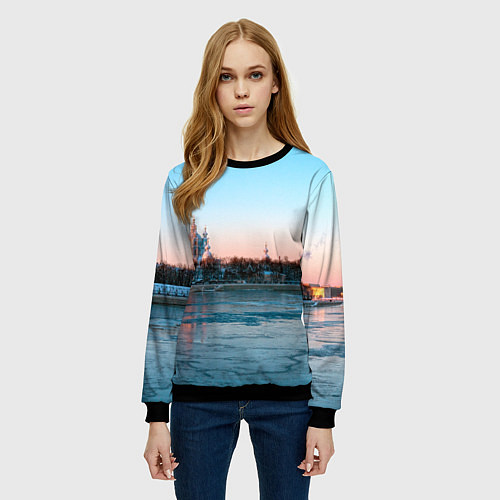 Женский свитшот Смольный собор в Санкт-Петербурге / 3D-Черный – фото 3