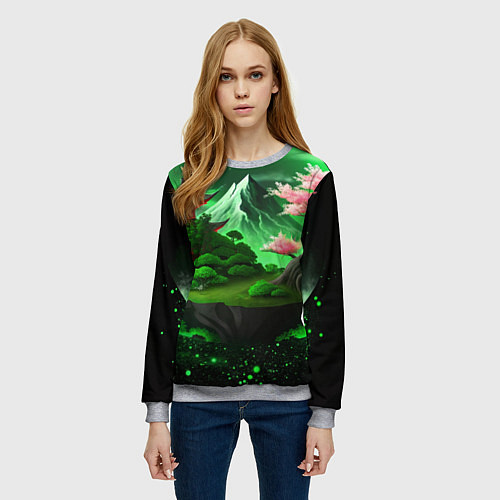 Женский свитшот Green nature Japan / 3D-Меланж – фото 3