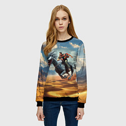 Свитшот женский Эдди скачет на симбиот- скакуне по пустыне, цвет: 3D-черный — фото 2
