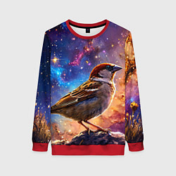 Свитшот женский Воробей в космосе, цвет: 3D-красный