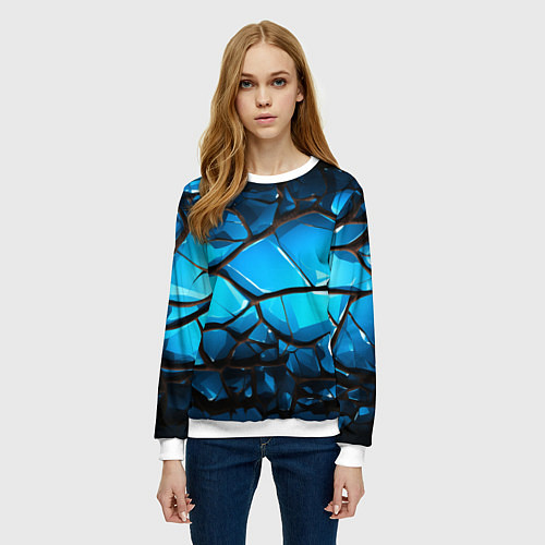 Женский свитшот Синяя текстура объемных плит / 3D-Белый – фото 3