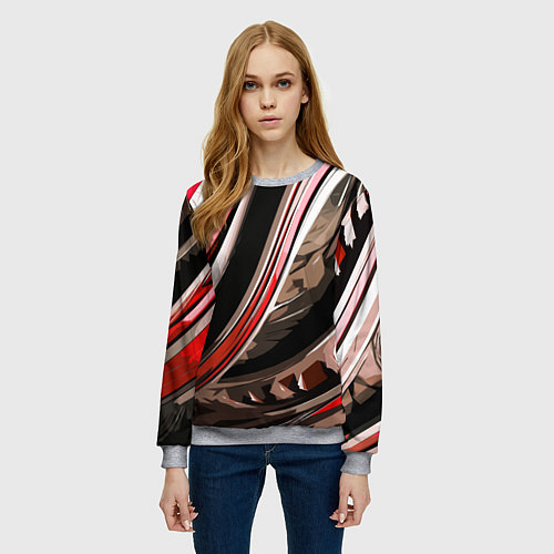 Женский свитшот Волнистая чёрно-красная абстракция / 3D-Меланж – фото 3